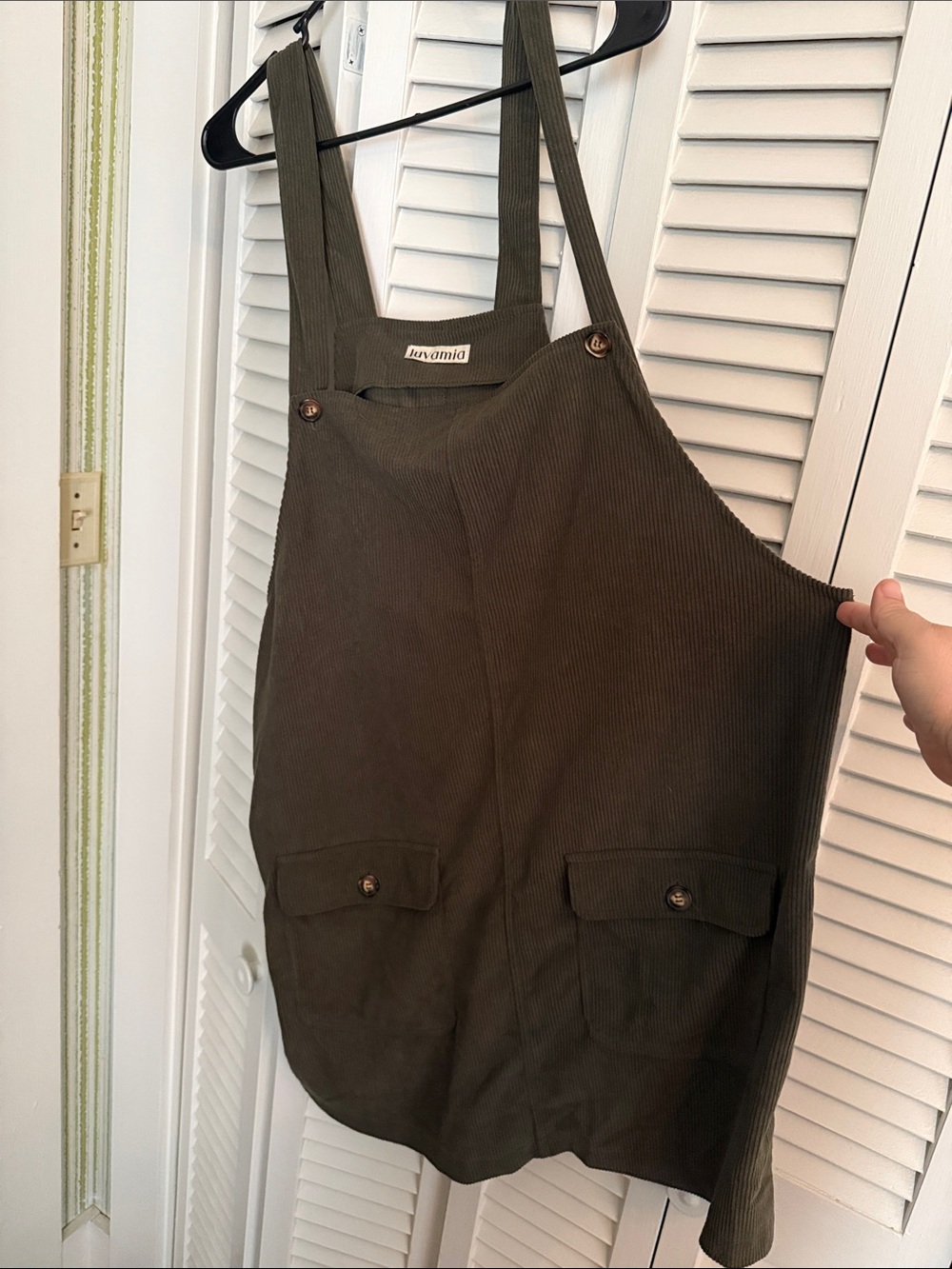 Olive Corduroy Pinafore Jumpsuit